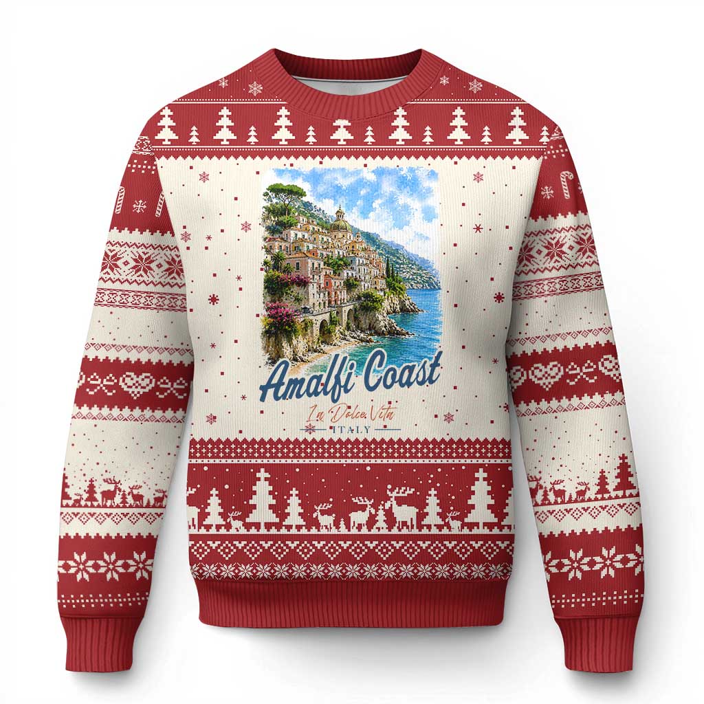 Amalfi Coast Ugly Christmas Sweater La Dolce Vita Italy Coastal Village Vintage Mediterranean Paradise TS10 Beige Red Print Your Wear