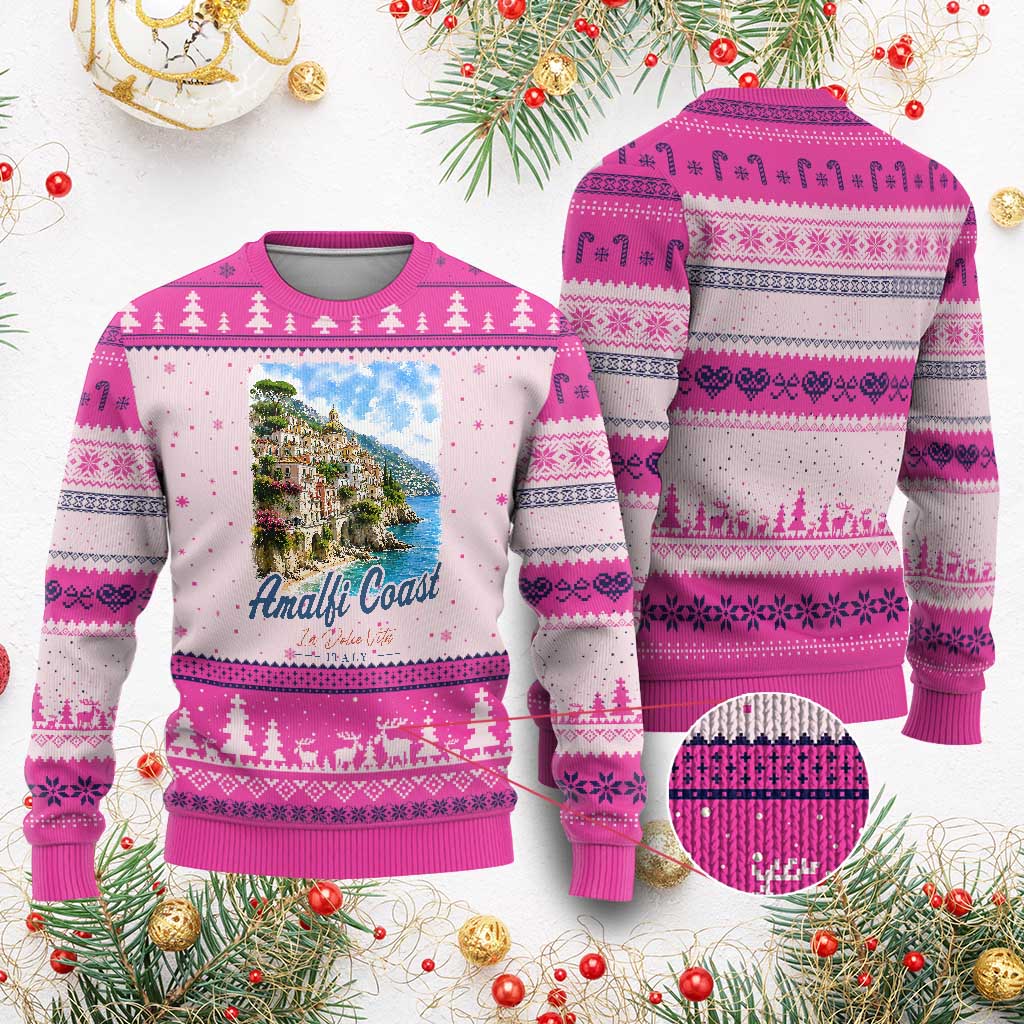 Amalfi Coast Ugly Christmas Sweater La Dolce Vita Italy Coastal Village Vintage Mediterranean Paradise