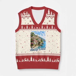 Amalfi Coast V-Neck Knit Sweater Vest La Dolce Vita Italy Coastal Village Vintage Mediterranean Paradise TS10 Beige Red Print Your Wear