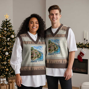 Amalfi Coast V-Neck Knit Sweater Vest La Dolce Vita Italy Coastal Village Vintage Mediterranean Paradise TS10 Mocha Mousse Print Your Wear