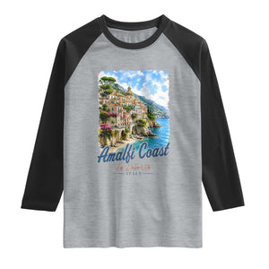 Amalfi Coast Raglan Shirt La Dolce Vita Italy Coastal Village Vintage Mediterranean Paradise TS10 Heather Gray Black Print Your Wear