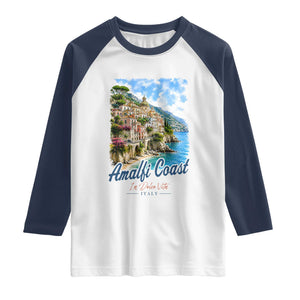 Amalfi Coast Raglan Shirt La Dolce Vita Italy Coastal Village Vintage Mediterranean Paradise TS10 White Navy Print Your Wear