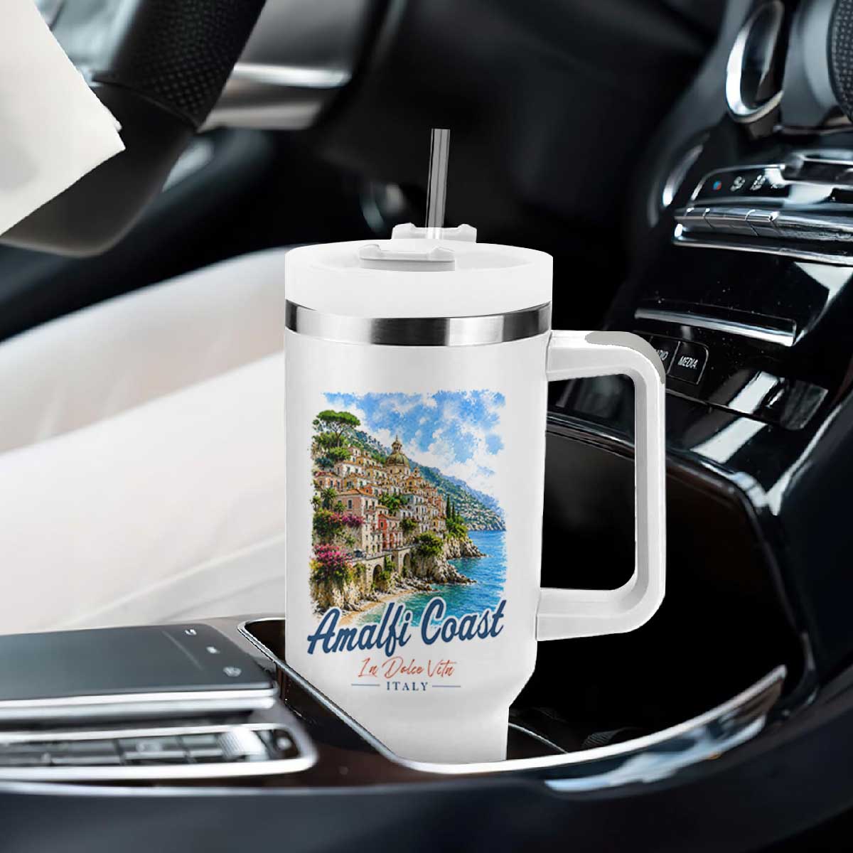Amalfi Coast Tumbler With Handle La Dolce Vita Italy Coastal Village Vintage Mediterranean Paradise TS10 Print Your Wear