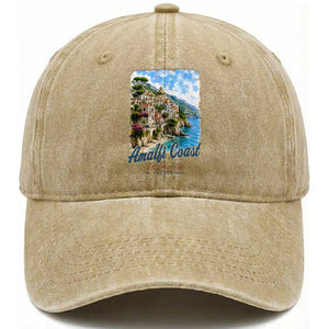Amalfi Coast Washed Cotton Baseball Cap La Dolce Vita Italy Coastal Village Vintage Mediterranean Paradise