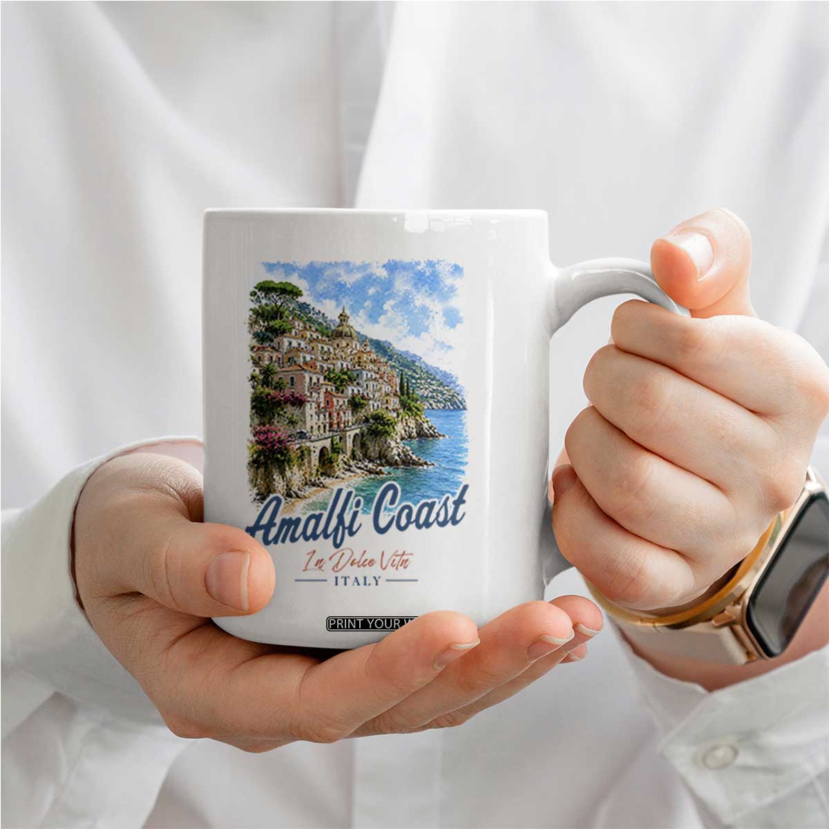 Amalfi Coast Coffee Mug La Dolce Vita Italy Coastal Village Vintage Mediterranean Paradise TS10 Print Your Wear