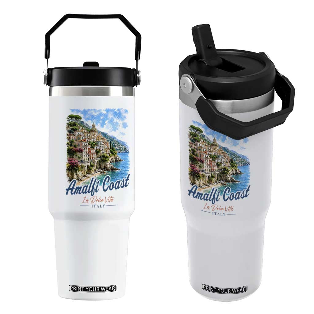 Amalfi Coast Flip Straw Tumbler La Dolce Vita Italy Coastal Village Vintage Mediterranean Paradise TS10 One Size: 30 oz White Print Your Wear