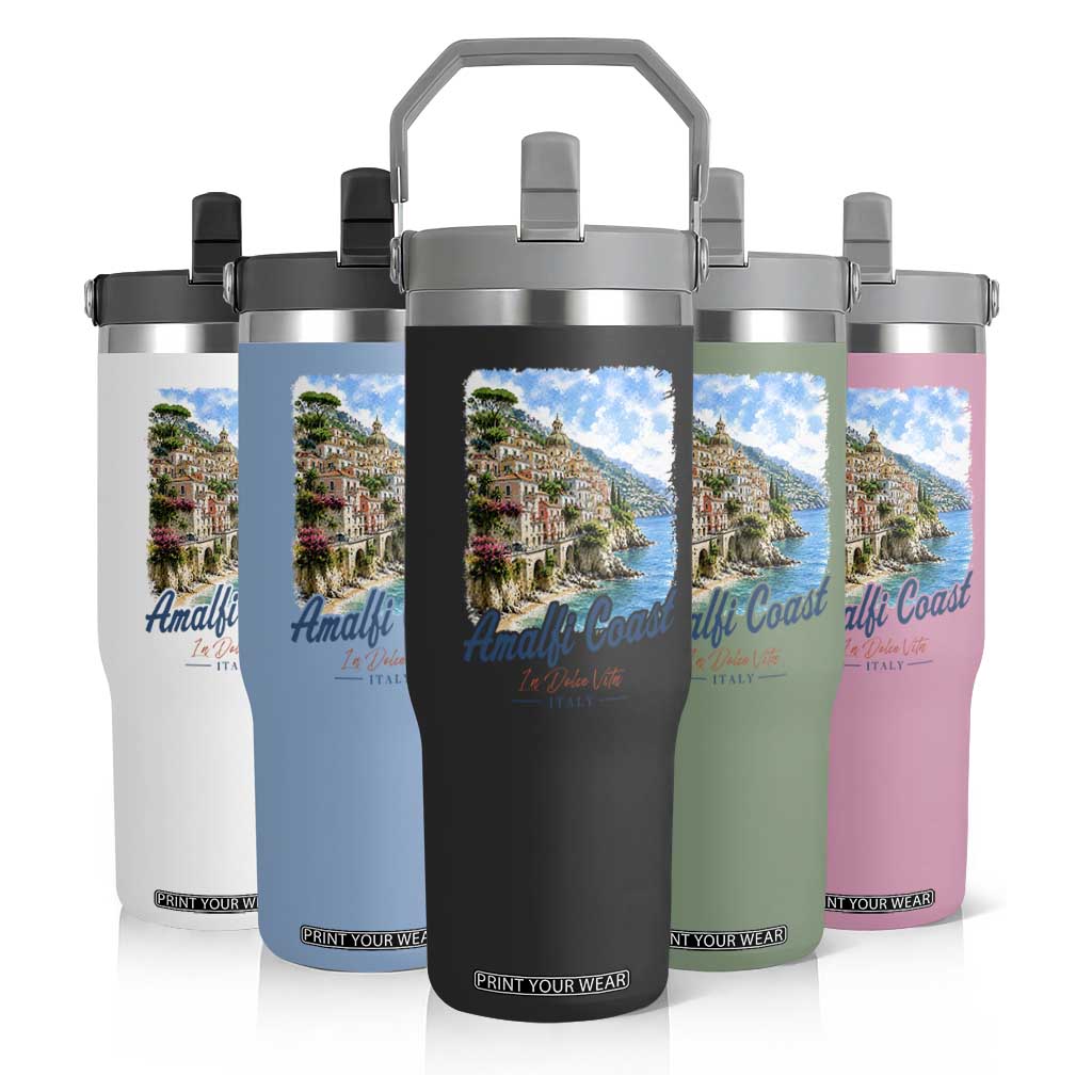 Amalfi Coast Flip Straw Tumbler La Dolce Vita Italy Coastal Village Vintage Mediterranean Paradise TS10 Print Your Wear