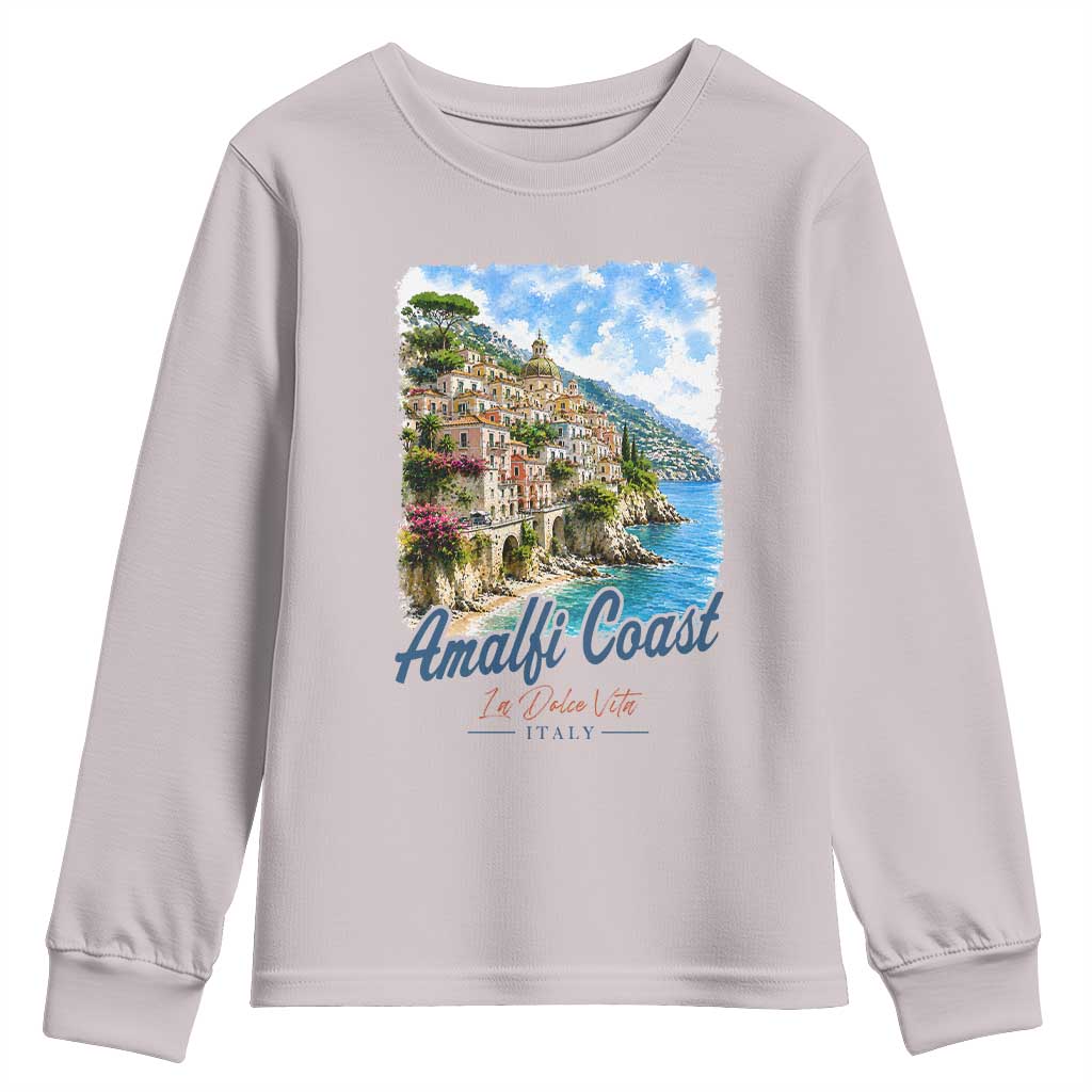 Amalfi Coast Youth Sweatshirt La Dolce Vita Italy Coastal Village Vintage Mediterranean Paradise TS10 Ice Gray Print Your Wear