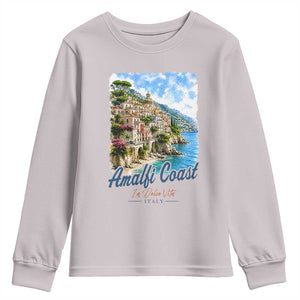 Amalfi Coast Youth Sweatshirt La Dolce Vita Italy Coastal Village Vintage Mediterranean Paradise TS10 Ice Gray Print Your Wear