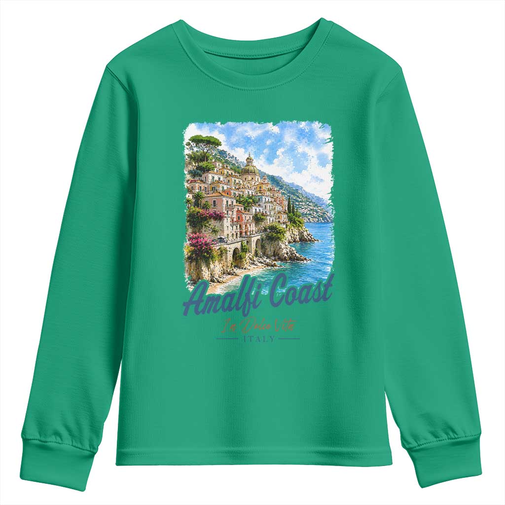 Amalfi Coast Youth Sweatshirt La Dolce Vita Italy Coastal Village Vintage Mediterranean Paradise TS10 Irish Green Print Your Wear