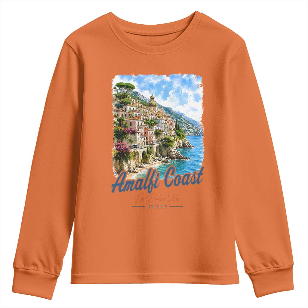 Amalfi Coast Youth Sweatshirt La Dolce Vita Italy Coastal Village Vintage Mediterranean Paradise TS10 Orange Print Your Wear