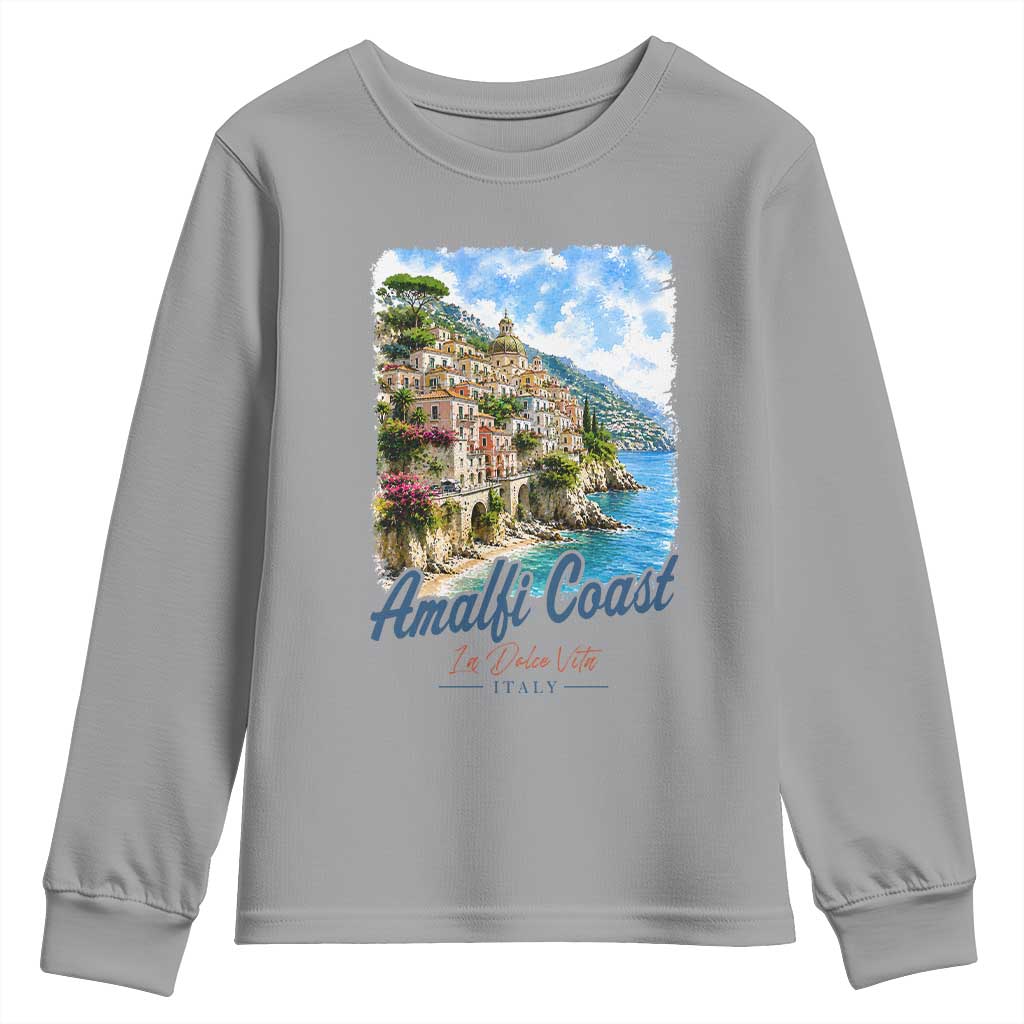 Amalfi Coast Youth Sweatshirt La Dolce Vita Italy Coastal Village Vintage Mediterranean Paradise TS10 Sport Gray Print Your Wear