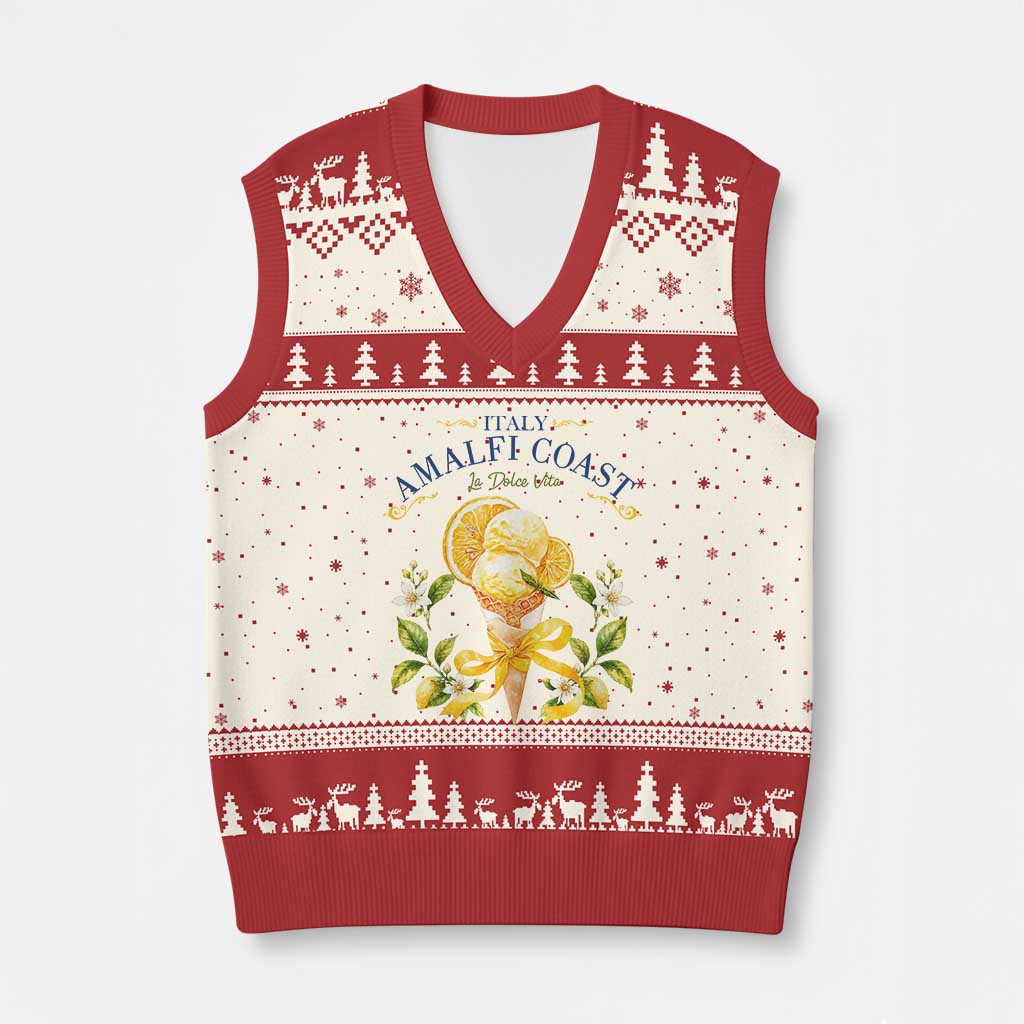 Amalfi Coast Limoncello Gelato V-Neck Knit Sweater Vest La Dolce Vita Italy Lemon Dessert Summer TS10 Beige Red Print Your Wear