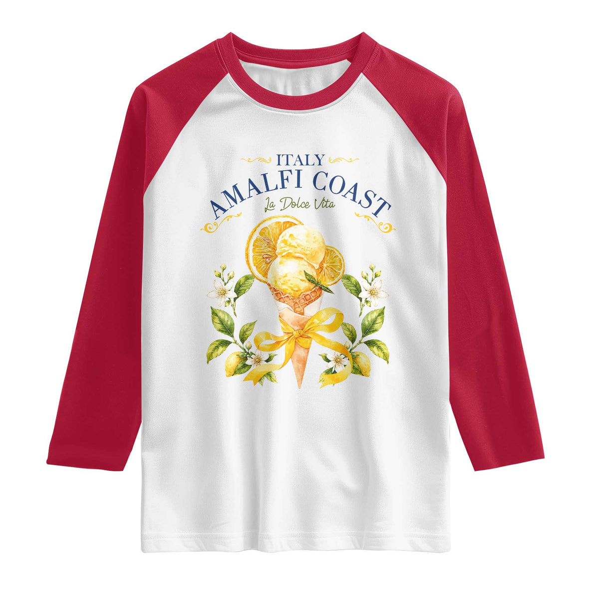 Amalfi Coast Limoncello Gelato Raglan Shirt La Dolce Vita Italy Lemon Dessert Summer TS10 White Red Print Your Wear