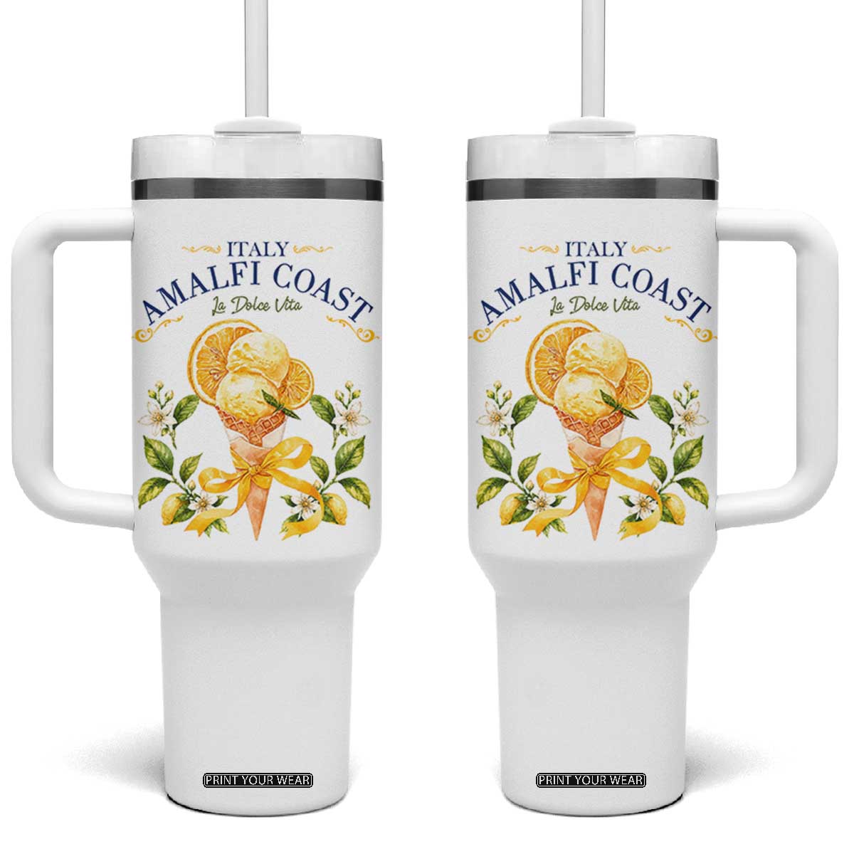 Amalfi Coast Limoncello Gelato Tumbler With Handle La Dolce Vita Italy Lemon Dessert Summer TS10 One Size: 40 oz White Print Your Wear