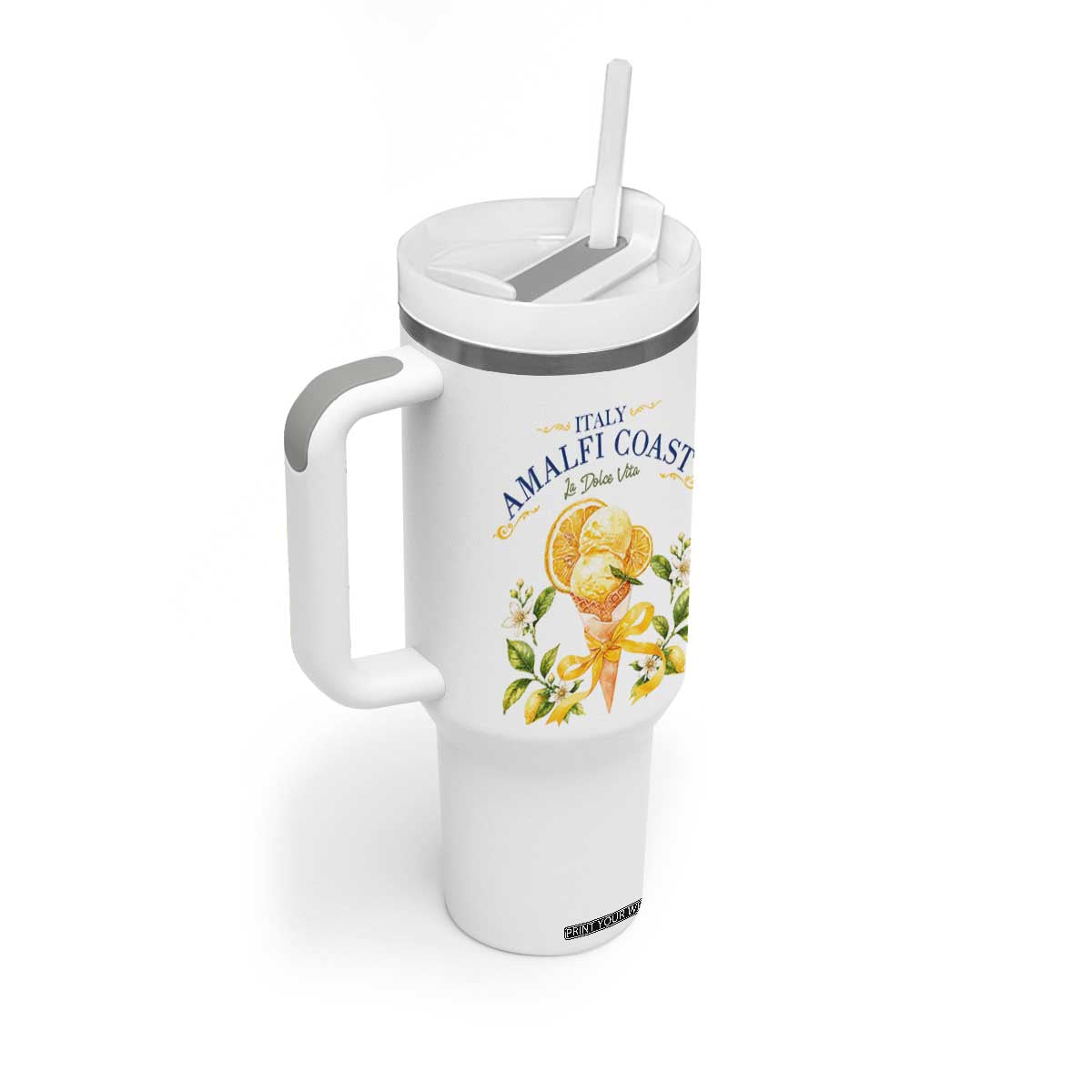 Amalfi Coast Limoncello Gelato Tumbler With Handle La Dolce Vita Italy Lemon Dessert Summer TS10 Print Your Wear