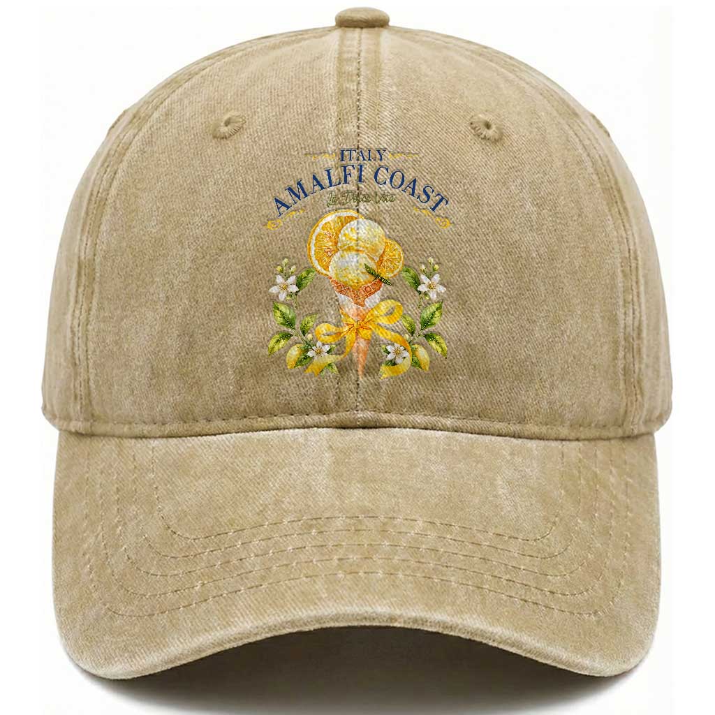 Amalfi Coast Limoncello Gelato Washed Cotton Baseball Cap La Dolce Vita Italy Lemon Dessert Summer TS10 Print Your Wear