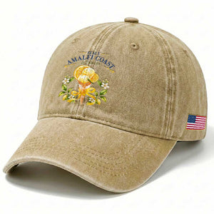 Amalfi Coast Limoncello Gelato Washed Cotton Baseball Cap La Dolce Vita Italy Lemon Dessert Summer