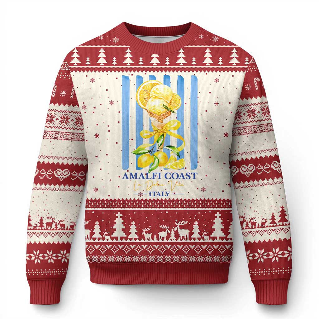 Amalfi Coast Italy Lemon Gelato Ugly Christmas Sweater La Dolce Vita Citrus Summer Travel Vintage Coastal TS10 Beige Red Print Your Wear