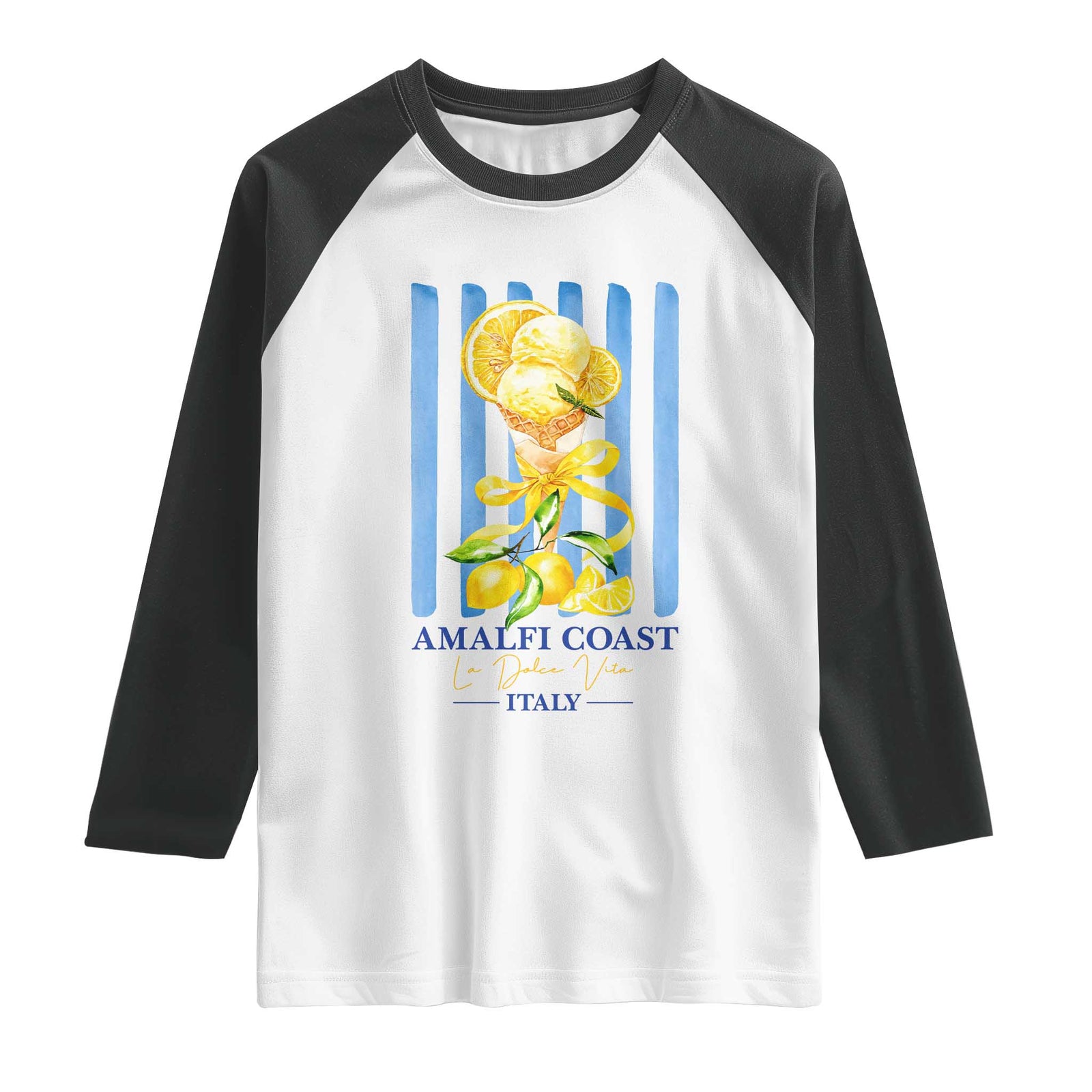 Amalfi Coast Italy Lemon Gelato Raglan Shirt La Dolce Vita Citrus Summer Travel Vintage Coastal TS10 White Black Print Your Wear