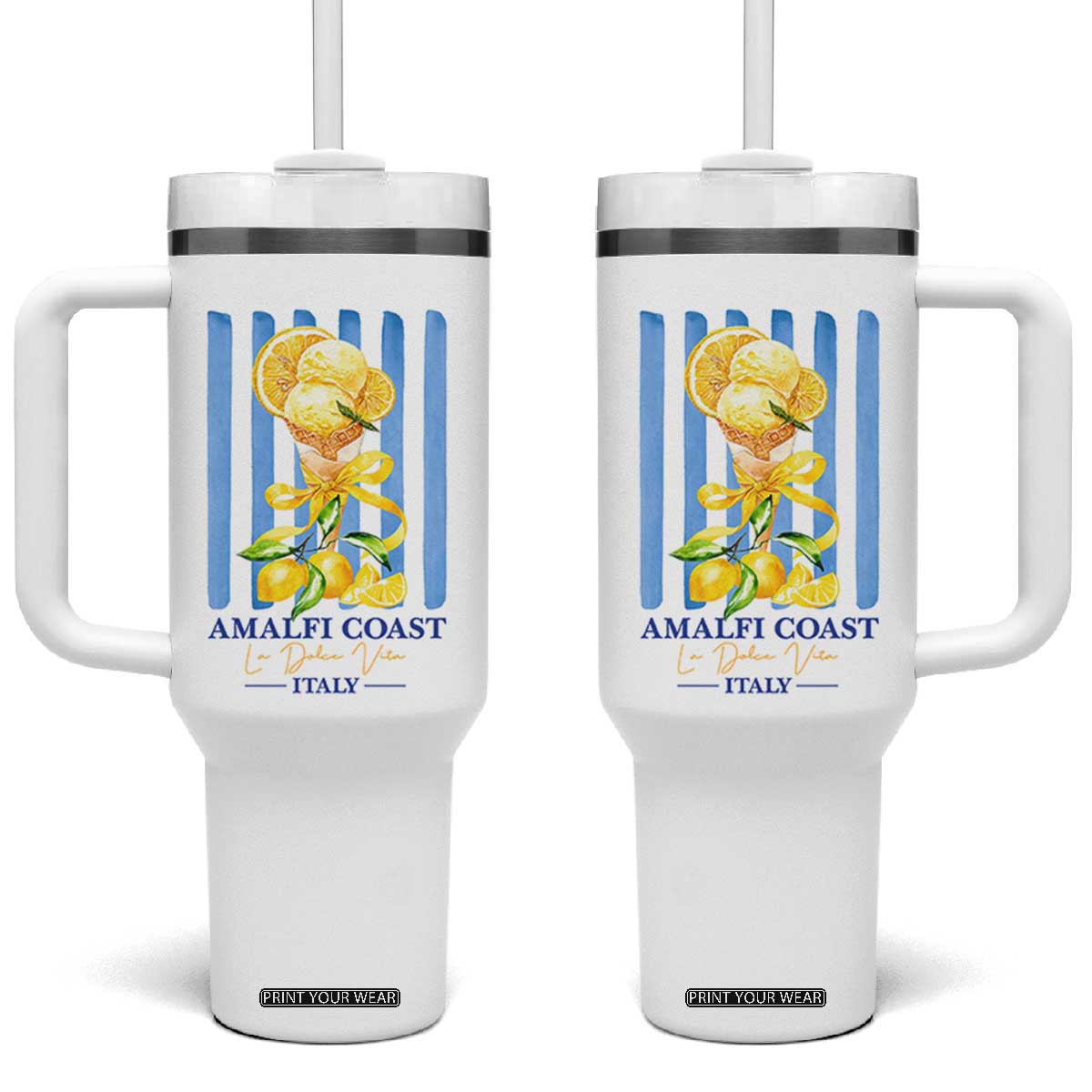 Amalfi Coast Italy Lemon Gelato Tumbler With Handle La Dolce Vita Citrus Summer Travel Vintage Coastal