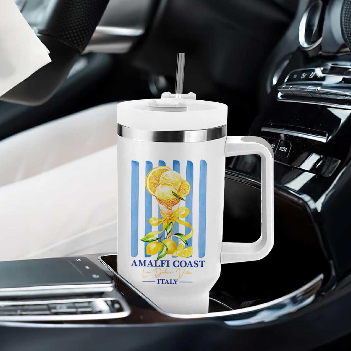 Amalfi Coast Italy Lemon Gelato Tumbler With Handle La Dolce Vita Citrus Summer Travel Vintage Coastal