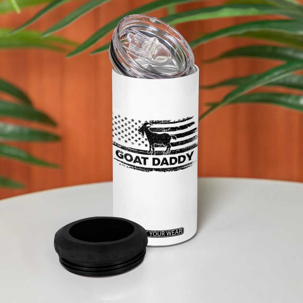 Goat Daddy 4 in 1 Can Cooler Tumbler Funny Fathers Day Presents For Goat Dad US Flag TS10 Print Your Wear