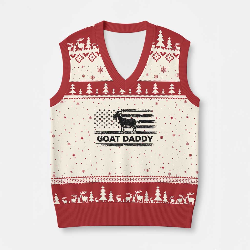 Goat Daddy V-Neck Knit Sweater Vest Funny Fathers Day Presents For Goat Dad US Flag TS10 Beige Red Print Your Wear