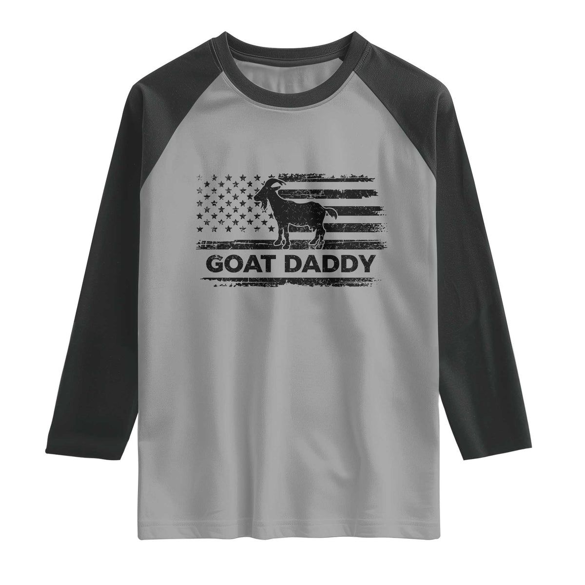 Goat Daddy Raglan Shirt Funny Fathers Day Presents For Goat Dad US Flag TS10 Sport Gray Black Print Your Wear