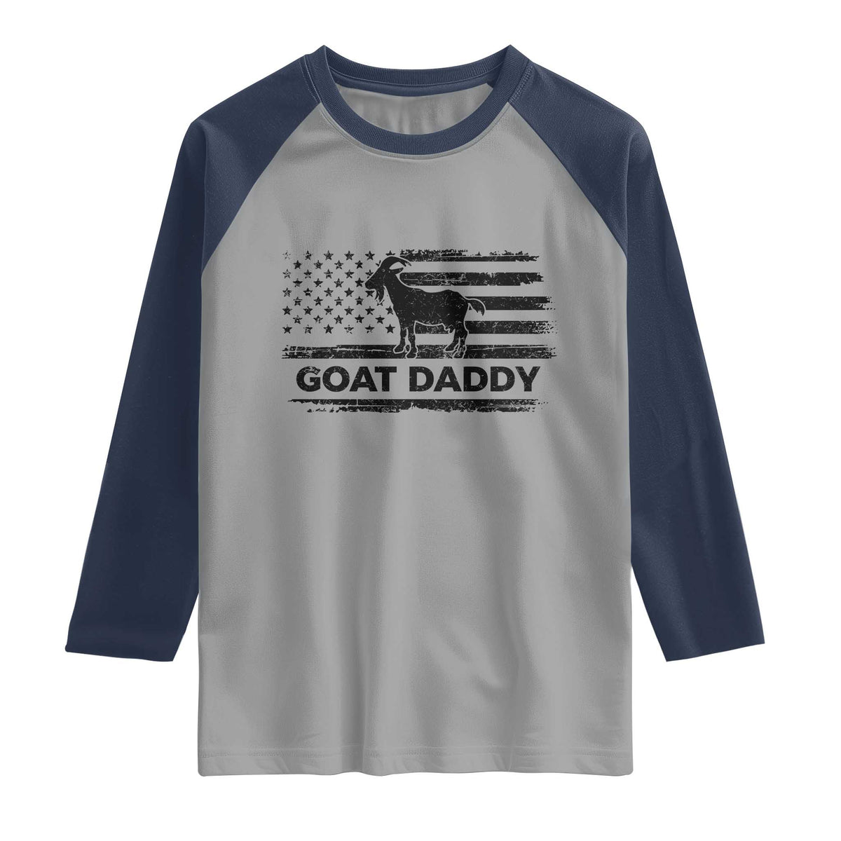 Goat Daddy Raglan Shirt Funny Fathers Day Presents For Goat Dad US Flag TS10 Sport Gray Navy Print Your Wear