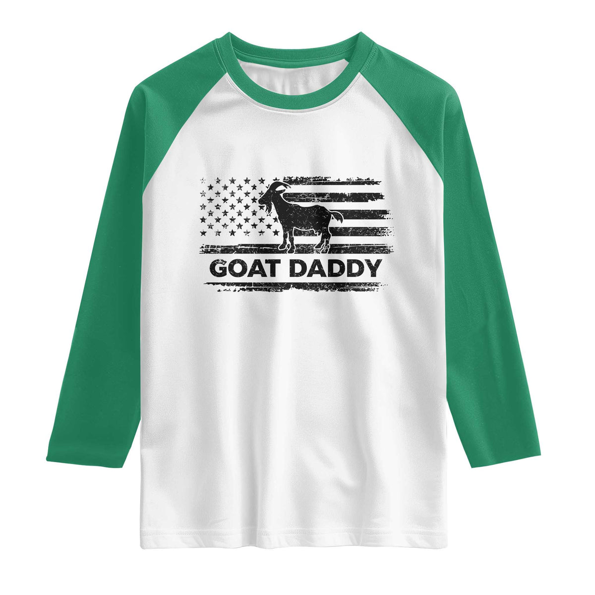 Goat Daddy Raglan Shirt Funny Fathers Day Presents For Goat Dad US Flag TS10 White Kelly Green Print Your Wear
