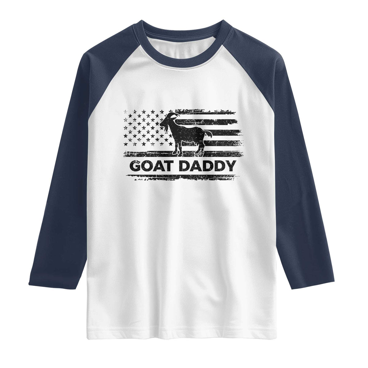 Goat Daddy Raglan Shirt Funny Fathers Day Presents For Goat Dad US Flag TS10 White Navy Print Your Wear