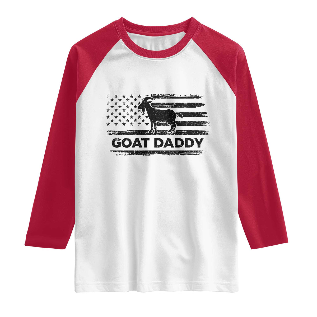 Goat Daddy Raglan Shirt Funny Fathers Day Presents For Goat Dad US Flag TS10 White Red Print Your Wear