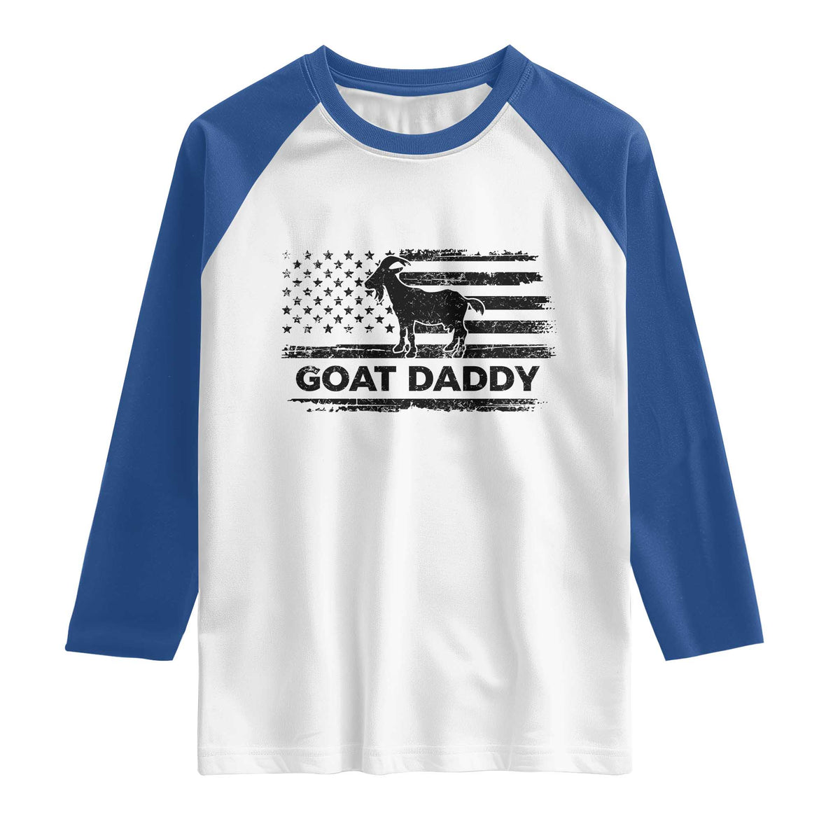 Goat Daddy Raglan Shirt Funny Fathers Day Presents For Goat Dad US Flag TS10 White Royal Print Your Wear
