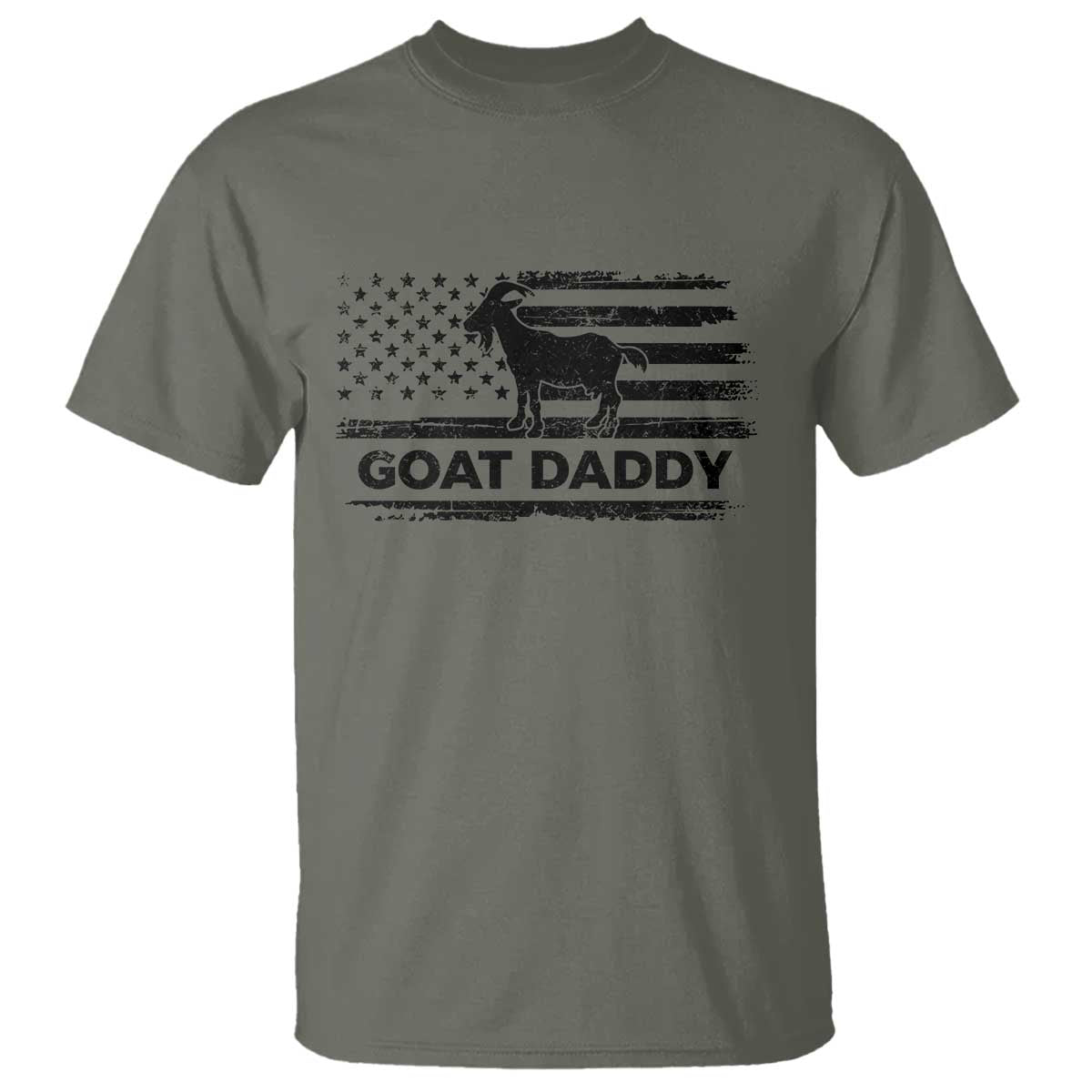Goat Daddy T Shirt Funny Fathers Day Presents For Goat Dad US Flag TS10 Military Green Print Your Wear