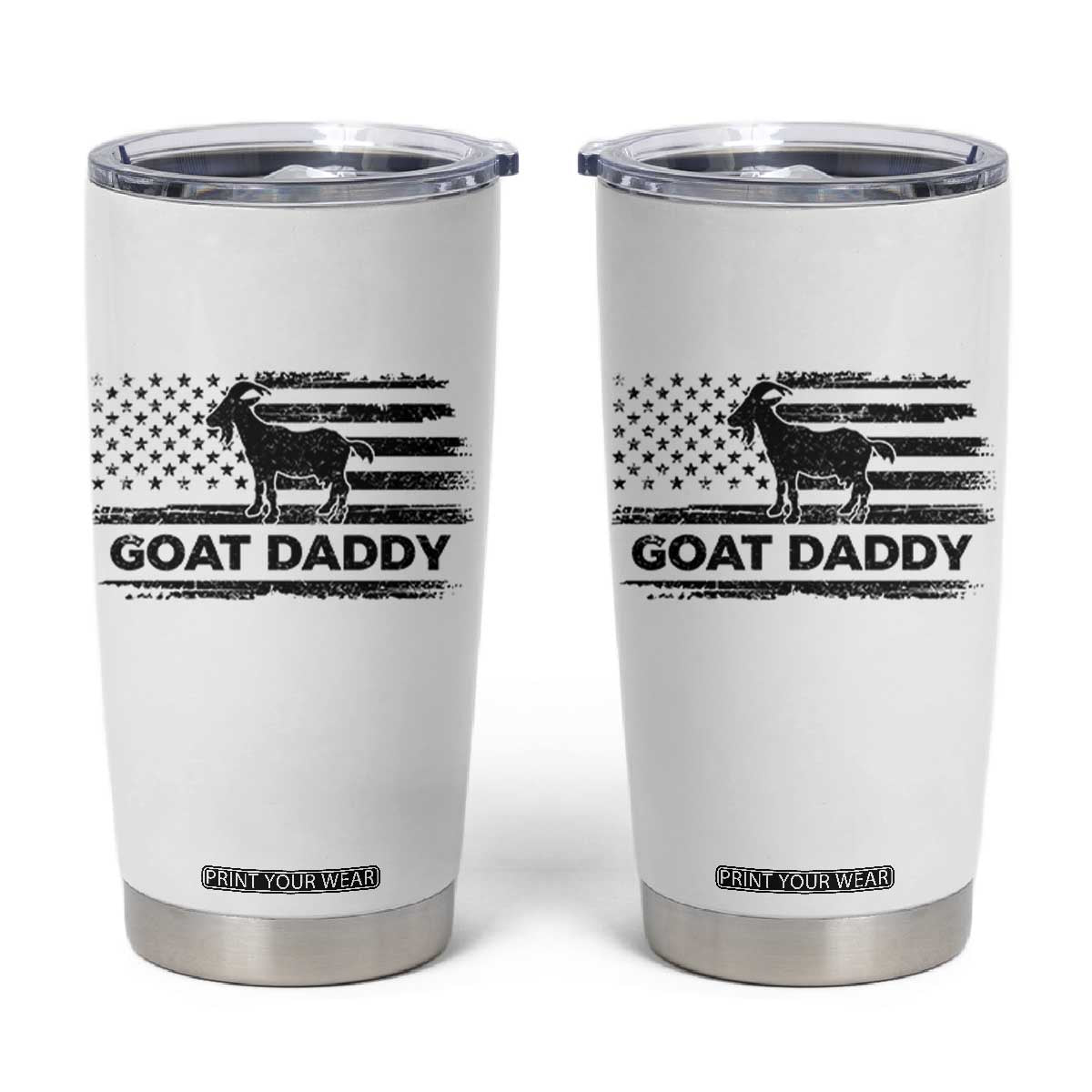 Goat Daddy Tumbler Cup Funny Fathers Day Presents For Goat Dad US Flag TS10 White Print Your Wear