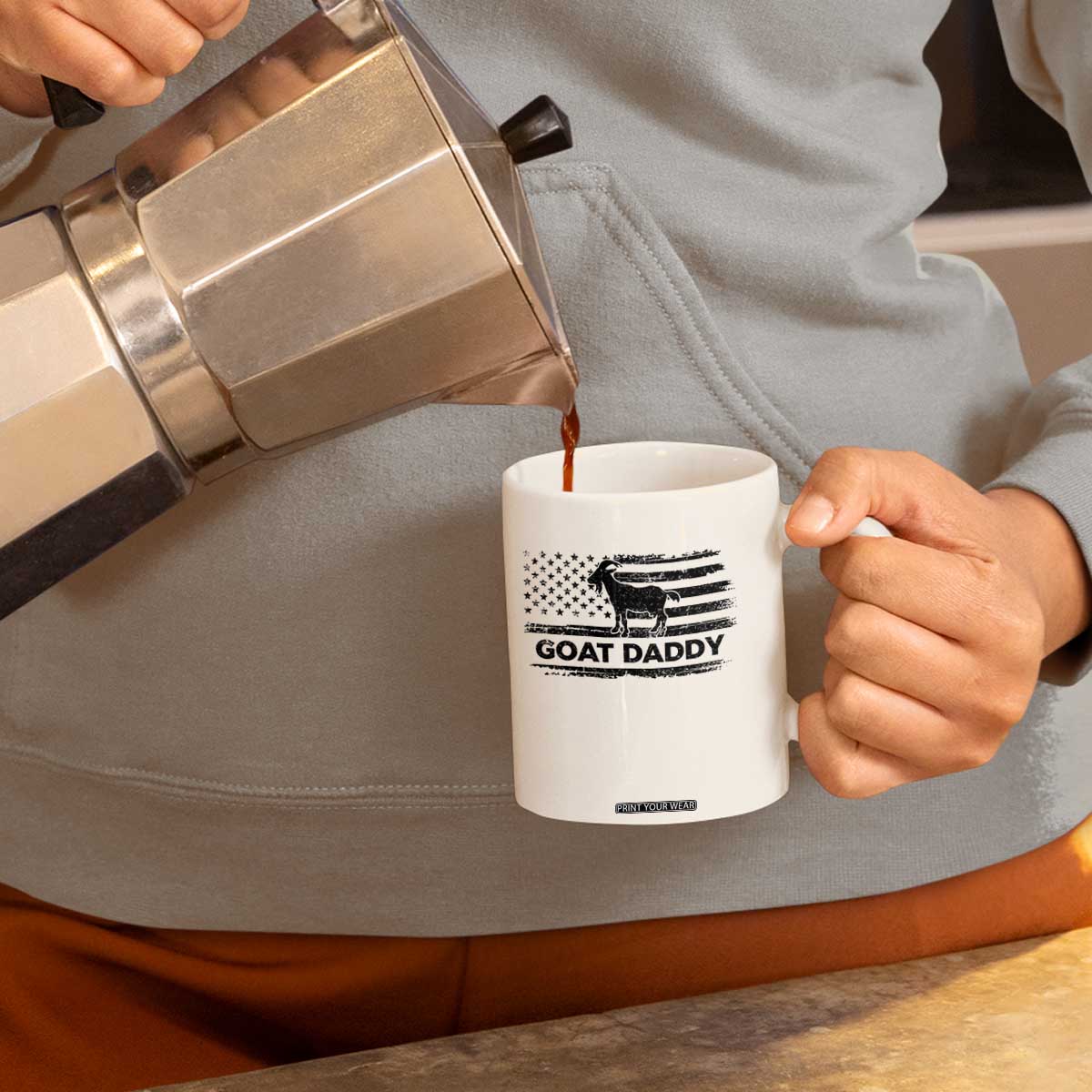 Goat Daddy Coffee Mug Funny Fathers Day Presents For Goat Dad US Flag TS10 Print Your Wear