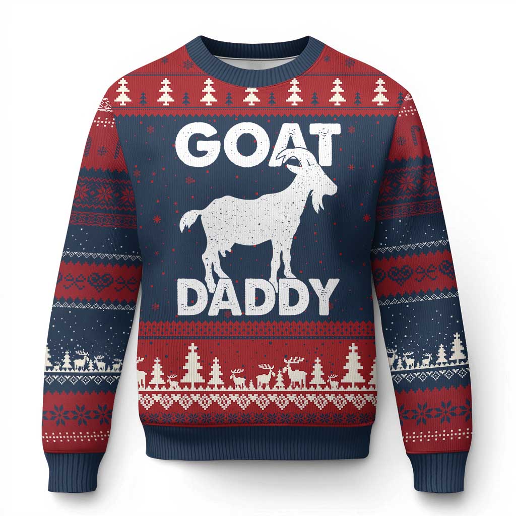 Goat Daddy Ugly Christmas Sweater Funny Fathers Day Presents For Goat Dad TS10 Navy Red Print Your Wear