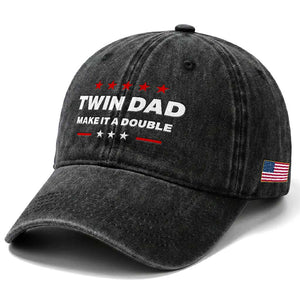 Retro Twin Dad Washed Cotton Baseball Cap Make It A Double Fathers Day