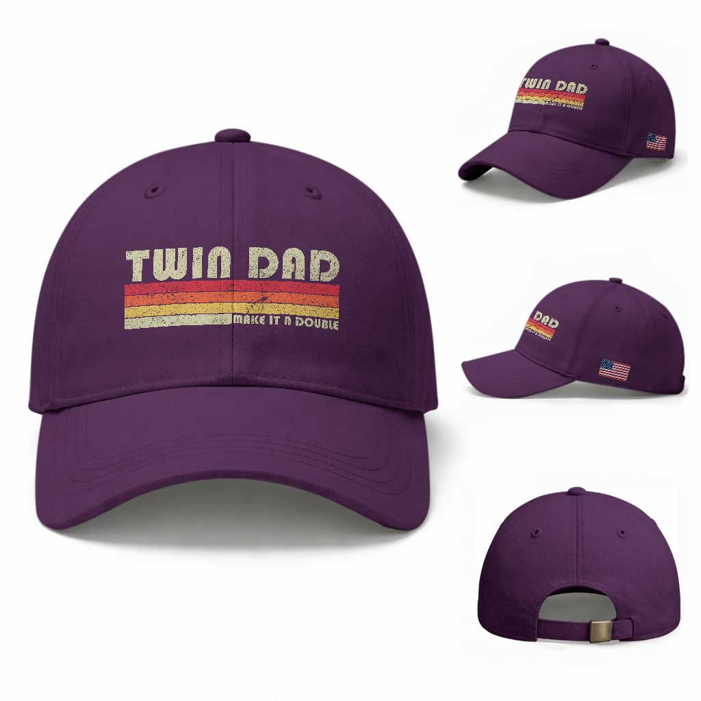 Retro Twin Dad Baseball Cap Make It A Double Vintage Cool 70s 80s Style Sunset TS10 Baseball Cap Universal Fit Purple Print Your Wear