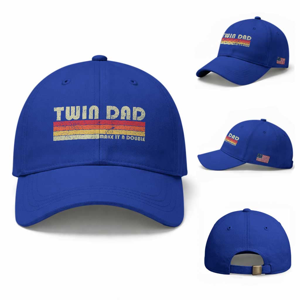 Retro Twin Dad Baseball Cap Make It A Double Vintage Cool 70s 80s Style Sunset TS10 Baseball Cap Universal Fit Royal Blue Print Your Wear