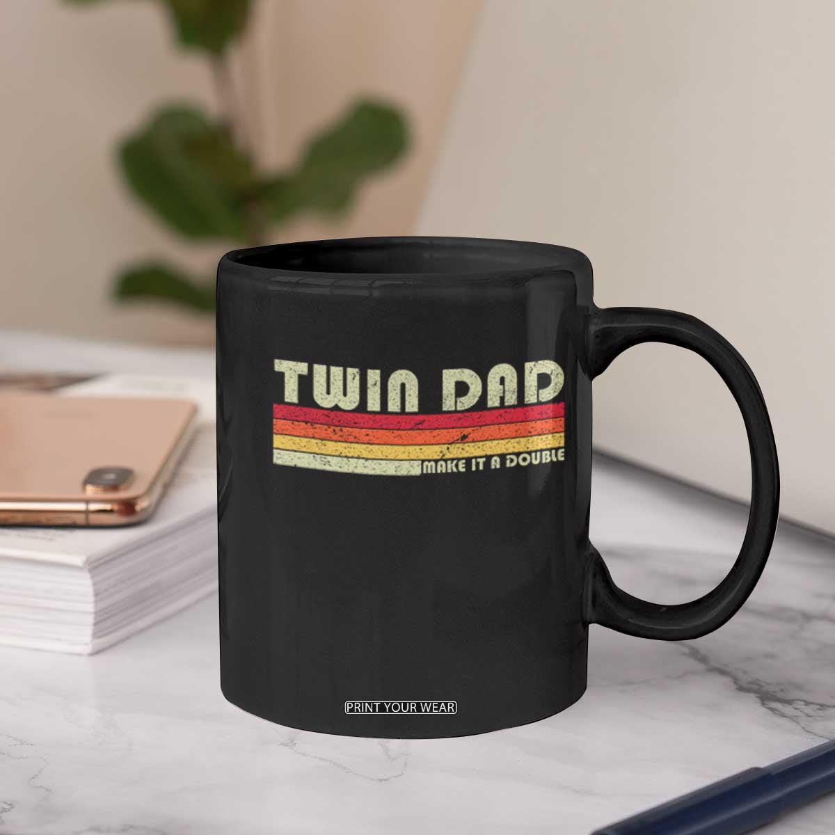 Retro Twin Dad Coffee Mug Make It A Double Vintage Cool 70s 80s Style Sunset TS10 Print Your Wear