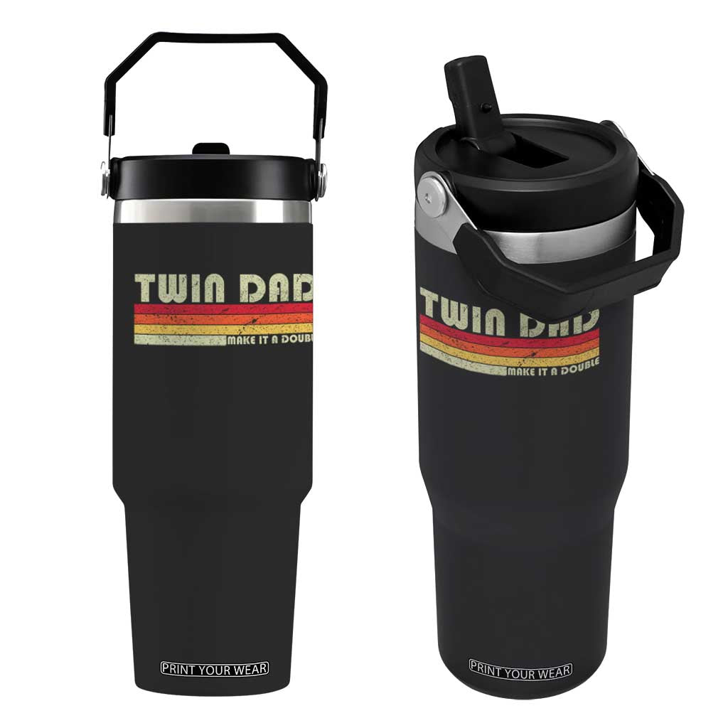 Retro Twin Dad Flip Straw Tumbler Make It A Double Vintage Cool 70s 80s Style Sunset TS10 One Size: 30 oz Black Print Your Wear