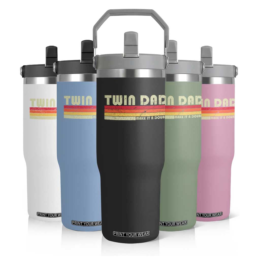Retro Twin Dad Flip Straw Tumbler Make It A Double Vintage Cool 70s 80s Style Sunset TS10 Print Your Wear
