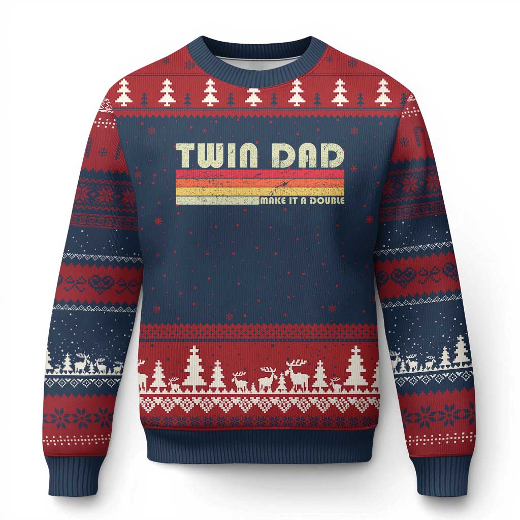 Retro Twin Dad Ugly Christmas Sweater Make It A Double Vintage Cool 70s 80s Style Sunset TS10 Navy Red Print Your Wear