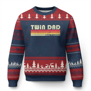 Retro Twin Dad Ugly Christmas Sweater Make It A Double Vintage Cool 70s 80s Style Sunset TS10 Navy Red Print Your Wear