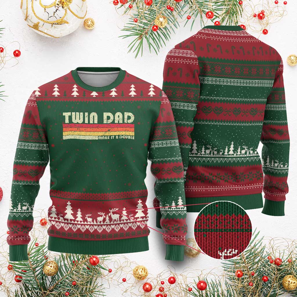 Retro Twin Dad Ugly Christmas Sweater Make It A Double Vintage Cool 70s 80s Style Sunset TS10 Red Green Print Your Wear