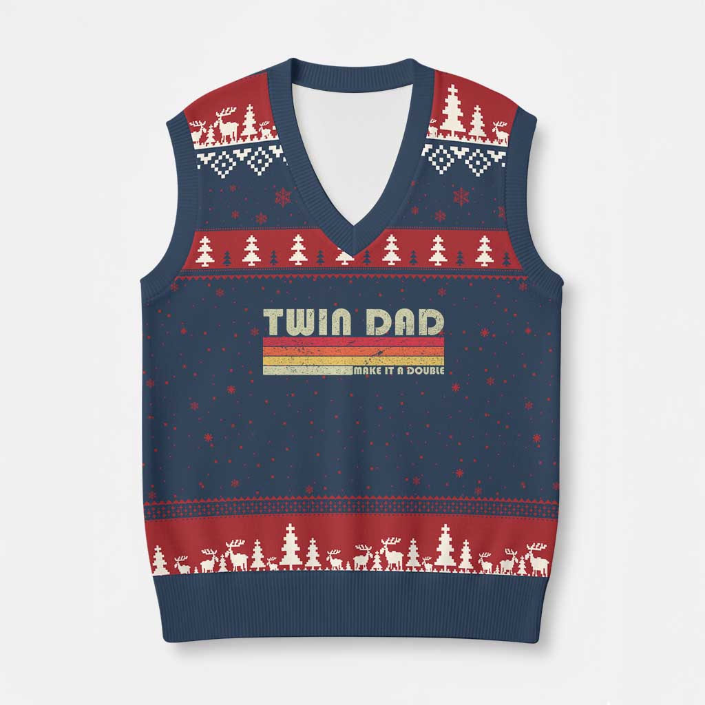 Retro Twin Dad V-Neck Knit Sweater Vest Make It A Double Vintage Cool 70s 80s Style Sunset TS10 Navy Red Print Your Wear