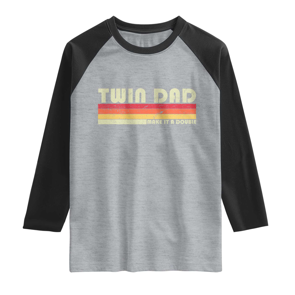 Retro Twin Dad Raglan Shirt Make It A Double Vintage Cool 70s 80s Style Sunset TS10 Heather Gray Black Print Your Wear