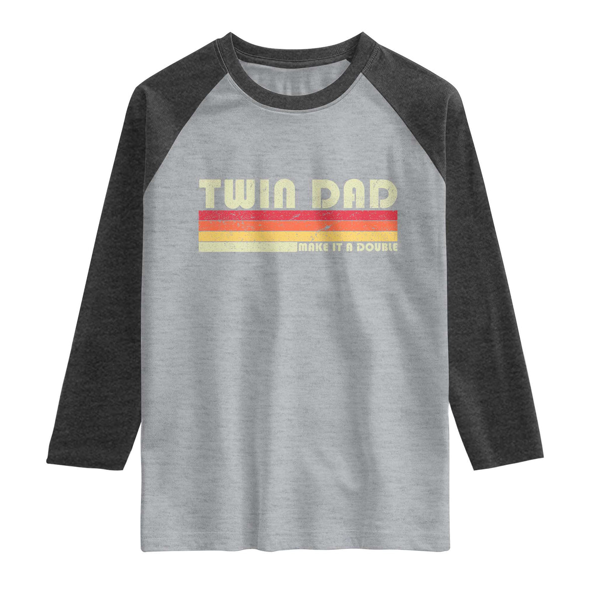 Retro Twin Dad Raglan Shirt Make It A Double Vintage Cool 70s 80s Style Sunset TS10 Heather Gray Heather Charcoal Print Your Wear
